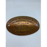 A Daniel Adamson & Co Engineering Works brass plaque