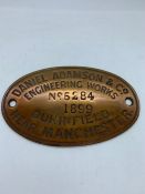 A Daniel Adamson & Co Engineering Works brass plaque