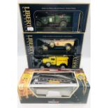 Three Liberty classic boxed commercial vans and a Corgi Blackpool train