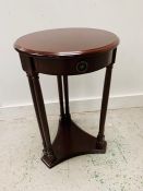 Mahogany occasional table with drawers under and twin pillar legs to base