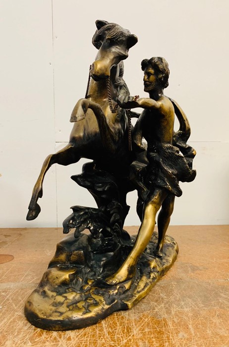 A spelter/bronze figure of a man and horse - Image 2 of 4