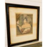 Framed and glazed mezzotint of a lady by Clifford R James pencil sign by James lower right