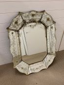 A clear glass Venetian mirror etched with flowers and dot detailing (73cm x 93cm)