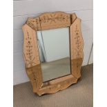 Large Venetian mirror etched with flower and dot detailing in rose tint (71cm x 91cm)