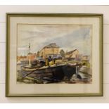 A signed framed watercolour of a boat named Barley by Summerfield's 1952
