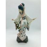 Lladro oriental lady with umbrella and holding cherry blossom