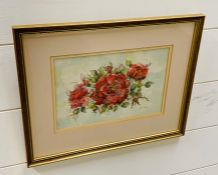 A framed water colour "Red Roses" by Gladys Dillon