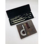 A Vintage Protractor and Measuring tool, cased.
