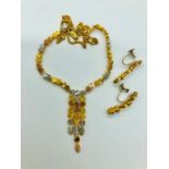 A 9ct three colour gold necklace and earring set (23.4g)