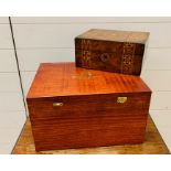 Pearl inlaid mahogany box and Fortnum and Mason large box