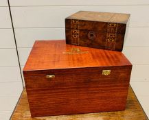 Pearl inlaid mahogany box and Fortnum and Mason large box