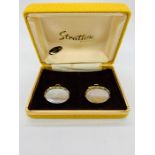 A pair of Gents Mother of Pearl cuff links, boxed.