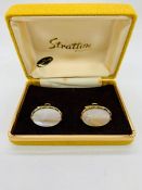 A pair of Gents Mother of Pearl cuff links, boxed.