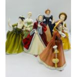 A selection of six Royal Doulton and Franklin Mint figurines