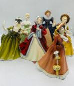 A selection of six Royal Doulton and Franklin Mint figurines