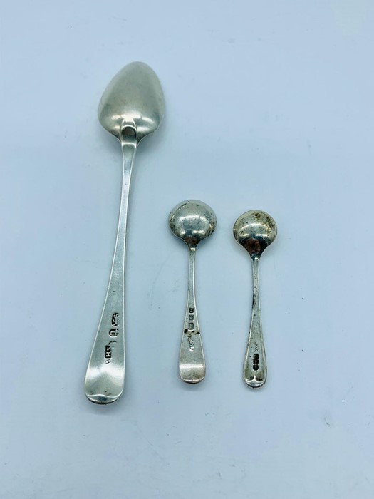 A silver teaspoon and two silver mustard spoons - Image 2 of 2