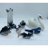 A selection of Royal Copenhagen porcelain animals, birds and fish (7 in total)