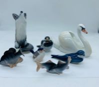 A selection of Royal Copenhagen porcelain animals, birds and fish (7 in total)