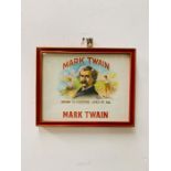 A Mark Twain cigar box lid, framed.