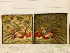 A pair of Chinese exotic silk embroideries of birds