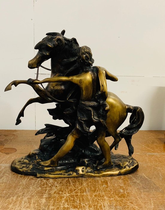 A spelter/bronze figure of a man and horse - Image 4 of 4