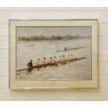 A large framed print of the painting by JF Gueldry " The Start of the Boat Race, Putney"