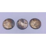 Three 8 Reales coins. Charles IV, Ferdinand VII, Mexico Military Bust