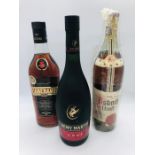 Three bottles of Brandy to include Remy Martin VSOP, Soberano and Asback Uralt