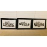 A selection of three limited edition prints by Alan Stammers framed. Damon Hill 1996 329/600,