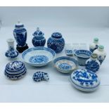 A selection of miniature blue and white Chinese porcelain