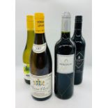 Four Bottles of wine: 2016 Arcouris Chardonnay, 2007 Macon-Verze, 2005 Pedro Pergolas, 2012