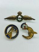 A selection of three RAF pins including a sweetheart brooch.