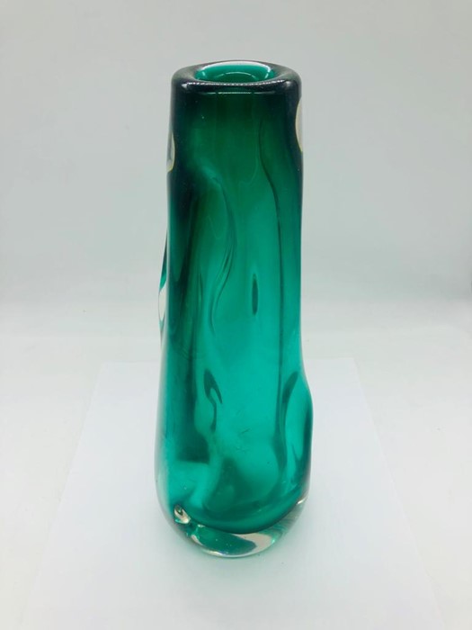 A Whitefriars Knobbly Cased Green Lamp Base H 25cms c.1964