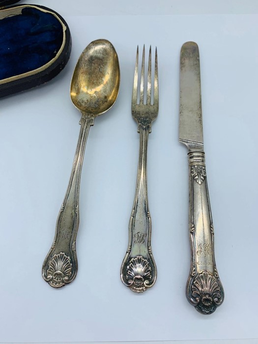 A silver boxed Christening set of knife, fork and spoon. - Image 2 of 3