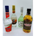 Four bottles of liqueurs to include Drambuie, Triple Sec, Royal mint Chocolate Liqueur and Kirsch.