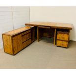 A large walnut veneer Chairman's desk with two drawer under desk cabinet and sideboard style cabinet