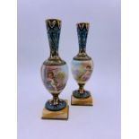 A Pair of Cloisonné and Porcelain hand painted vases.