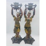A Pair of Cold Painted Bronze candlesticks.