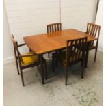 A mid century dining table and four chairs by Meredew (W180/130cm D84cm H70cm)