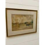 A watercolour of a street scene from the river "Strand on the Green" unsigned