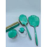 A five piece green enamel on silver Ladies Dressing Table Set