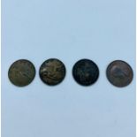 UK Coins; Four Farthing Coins 1891, 1906, 1929, 1947.