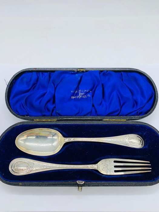 A cased silver Christening set consisting of a fork and spoon,1904.