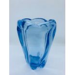 Whitefriars Twisted Sapphire glass vase pat no 9386 Designed by William Wilson c.1954 19cms H.