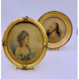 Two miniature portraits in oval frames engraved by Francis Barlolozzi