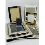 Selection of white metal photo frames, one engraved Windsor Castle