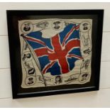 A military theme framed silk handkerchief