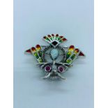 A silver and Plique a Jour Owl pendant/brooch with Ruby eyes