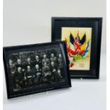A framed picture of Churchills War Cabinet WWII along with a framed Allies flags picture