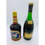 One bottle of British Navy Pusser's rum and one bottle of Remy Martin